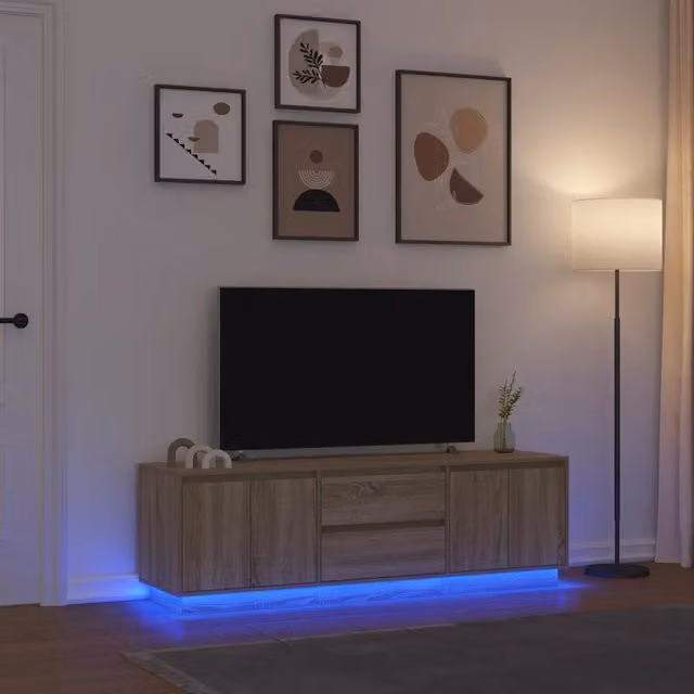 Mobile Porta TV Moderno vidaXL in Rovere con Luci LED Integrate, Marrone, L: 160,5 cm, P: 41 cm, H: 50 cm – 1