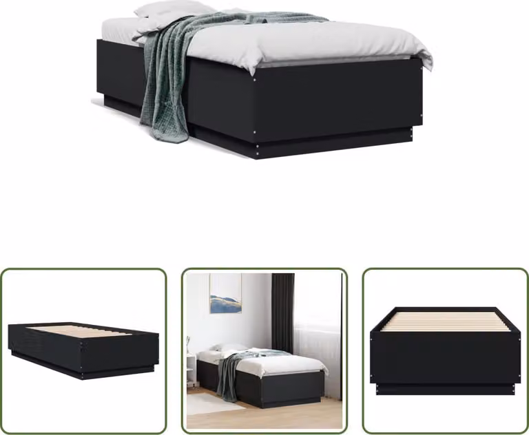 The Living Store Struttura letto nera 75x190 cm in materiale ligneo