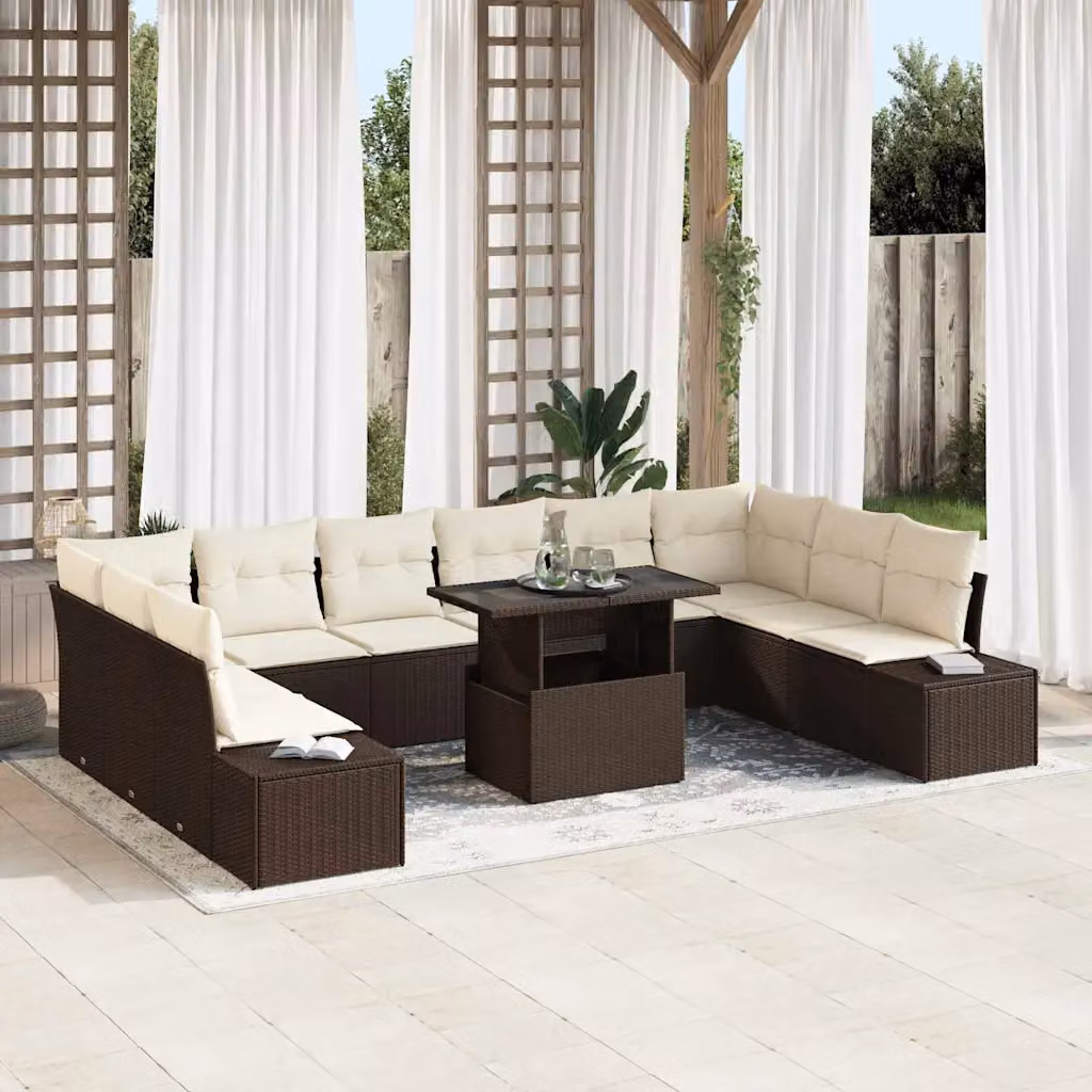 Set Divano da Giardino vidaXL 11 Pezzi in Polyrattan Marrone con Struttura in Metallo – 1