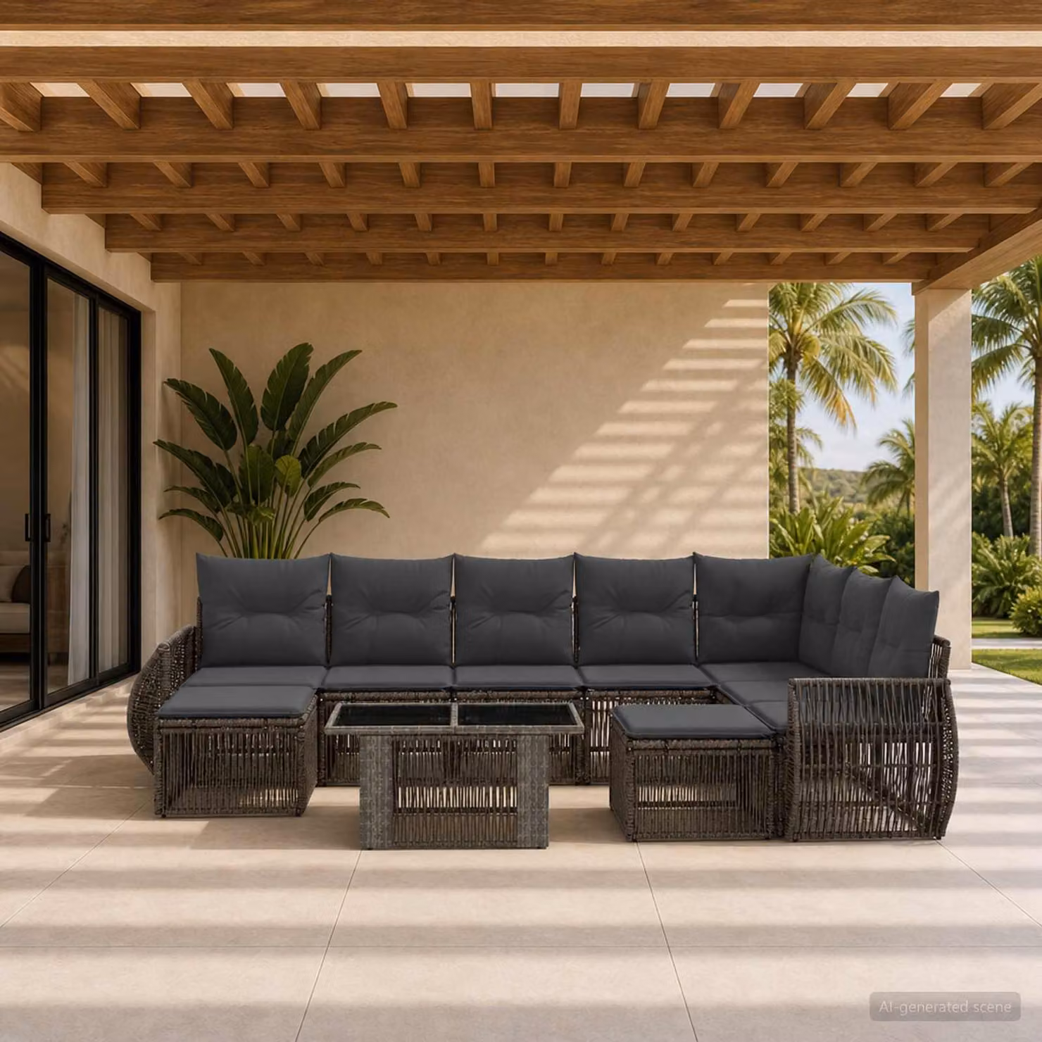 Set Divano da Giardino vidaXL 10 Pezzi in Polyrattan Grigio e Antracite con Tavolino e Cuscini