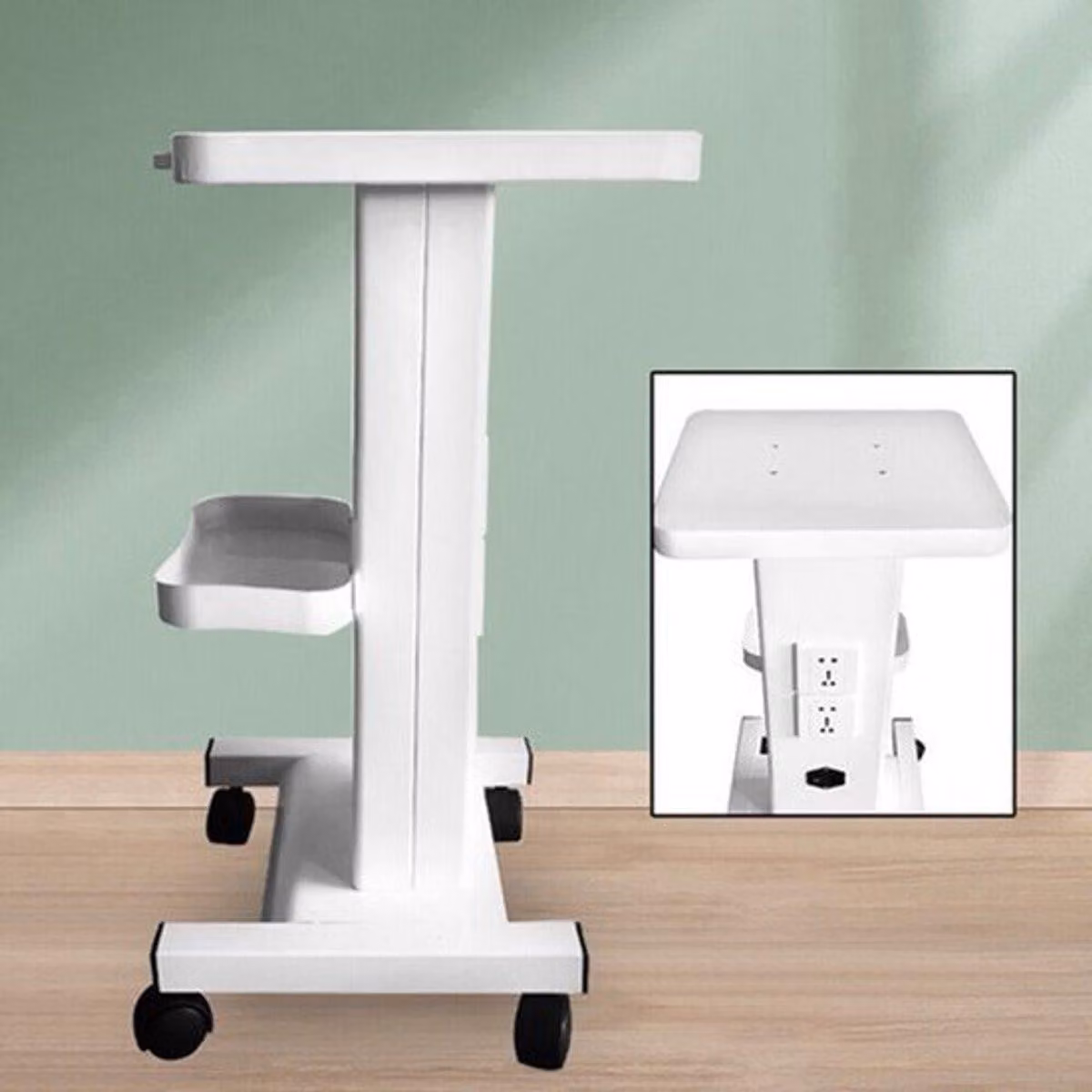 Carrello per estetista - Con presa di corrente - In metallo e ABS - Bianco - Adatto per saloni e studi