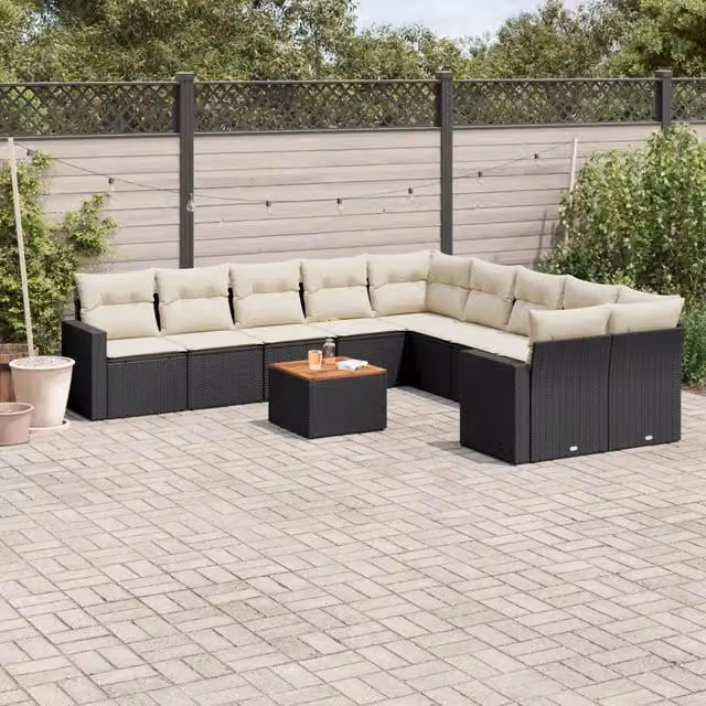 Set Divani da Giardino 11 pz con Cuscini in Polyrattan Nero 3256644