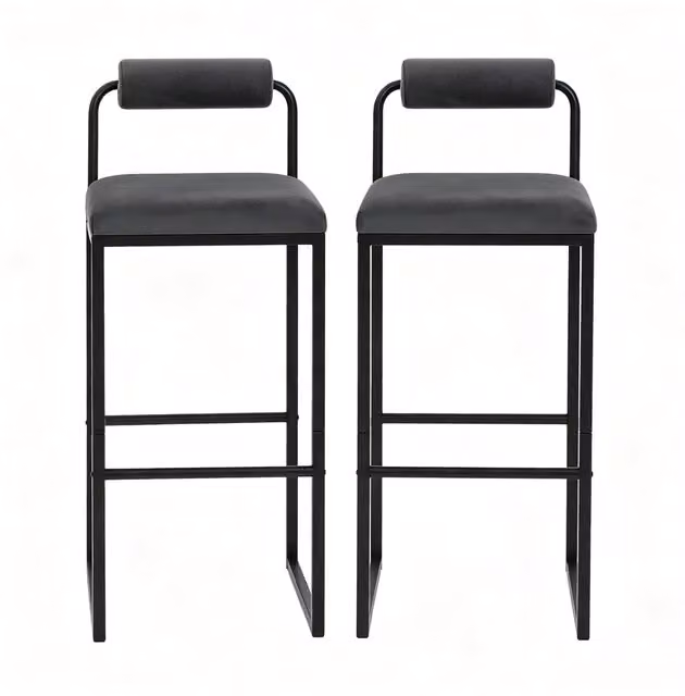 Set di 2 sgabelli da cucina moderni con schienale in tessuto vellutato, struttura in lega di acciaio, altezza seduta 75 cm
