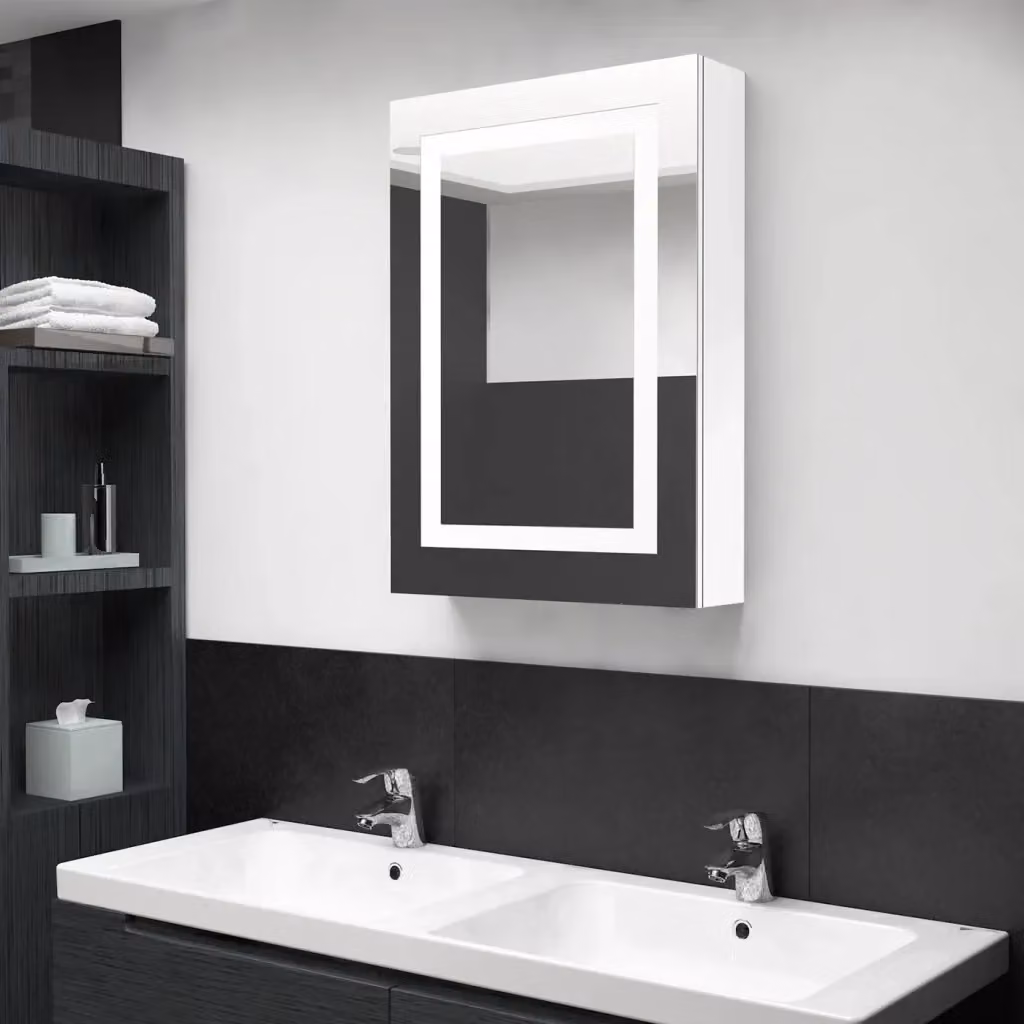 Armadietto da bagno moderno DESIGN IN con specchio e illuminazione LED bianco lucido L 50 cm x P 13 cm x H 70 cm – 2