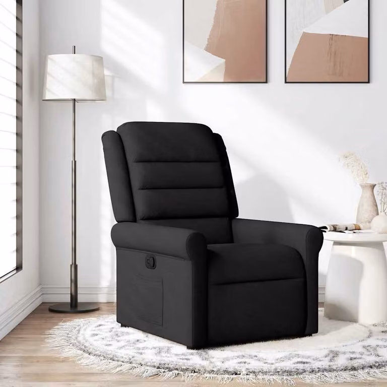 vidaXL Poltrona Reclinabile Relax in Tessuto Nero con Braccioli L/P/H: 73,0 x 91,5 x 102,5 cm