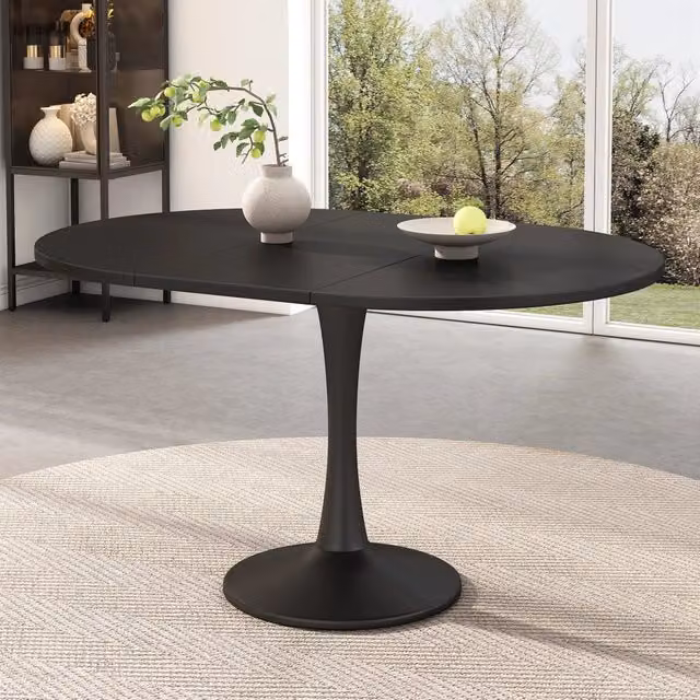 Tavolo da Pranzo Ovale Allungabile ¨C MINIMAL ¨C Nero, 100/140x100x75 cm
