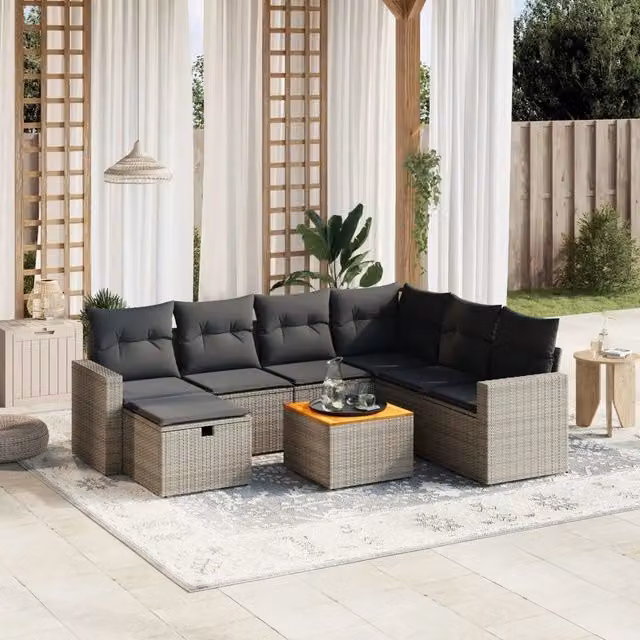 Set Divano da Giardino 8 pz con Cuscini Grigio in Polyrattan 3264854