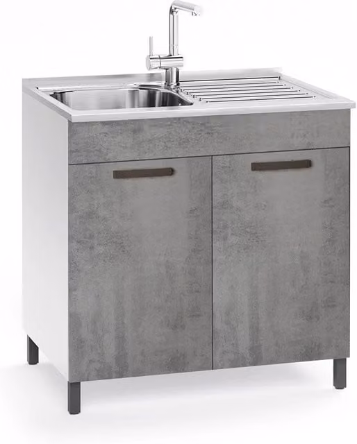 Sottolavello 2 ante 80 cm con lavello incluso colore cemento