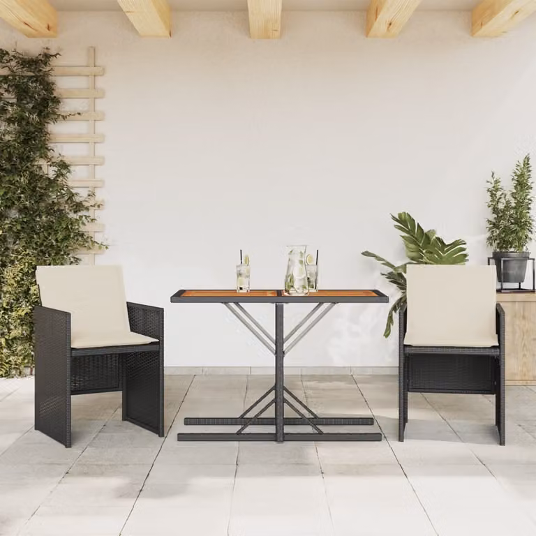 Maison Exclusive - Set da bistrot 3 pezzi con cuscini Nero Poly Rattan