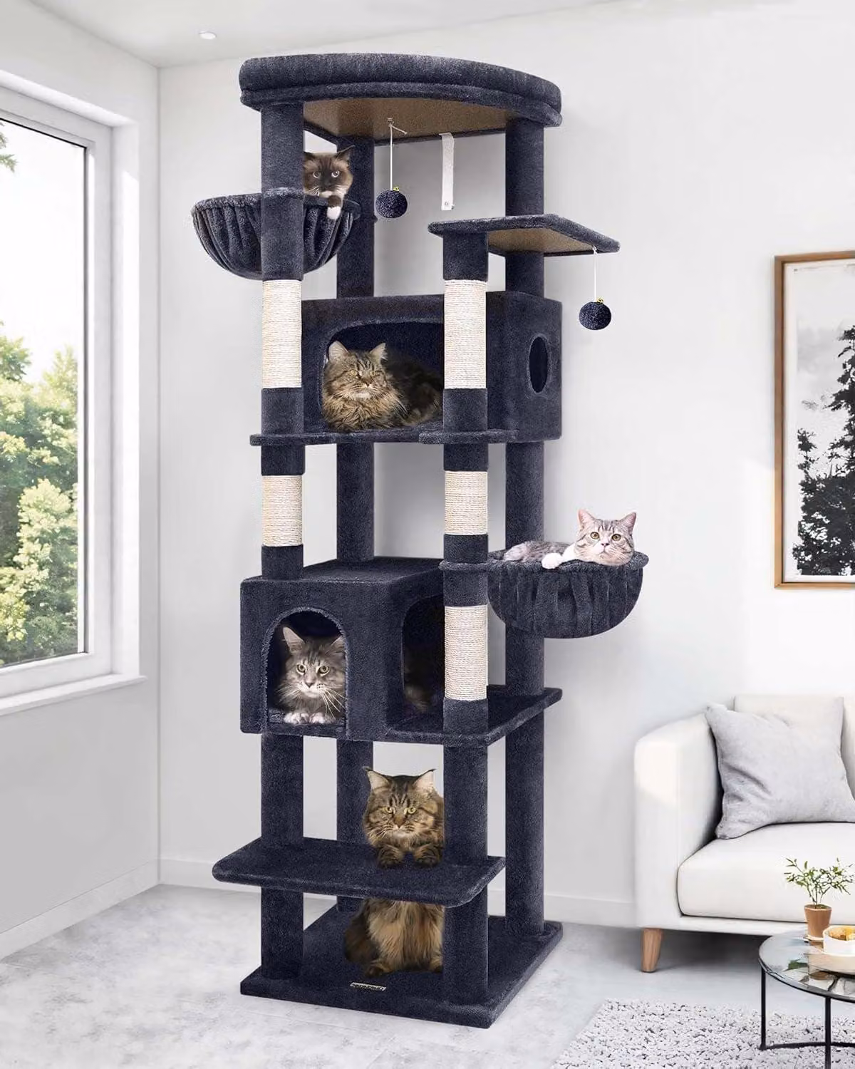 Albero per gatti - Tiragraffi - Casa per gatti - Cesta per gatti - Mobile per gatti - Grigio scuro - 188 cm di altezza