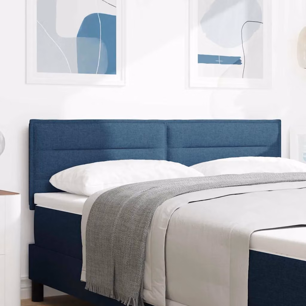 Testiera per letto vidaXL con illuminazione LED integrata e porta USB, rivestimento in tessuto blu, Larghezza: 160 cm