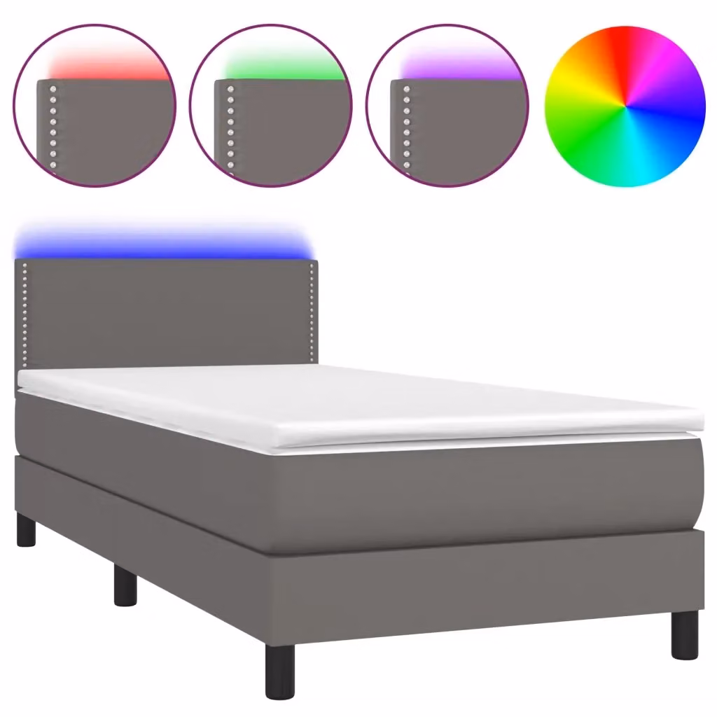 Letto con Giroletto a Molle, Materasso Ibrido e LED vidaXL, Similpelle Grigio, L/P: 100 x 200 cm – 2