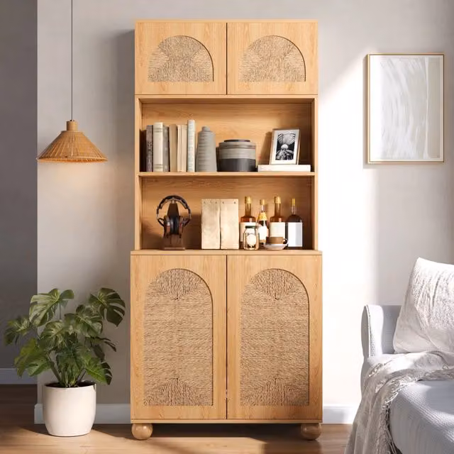 Mobile da cucina e libreria SINGULARTY con ante a battente e ripiani interni, finitura opaca marrone, in legno e MDF con piedini in pino