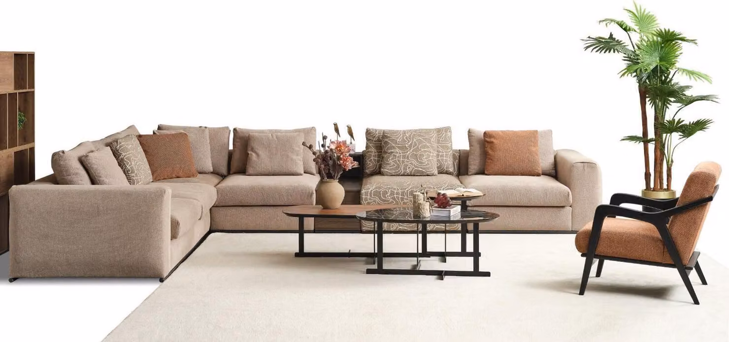 Ecksofa L-Form Große Wohnlandschaft Sofa Beige Modern Polstersofa