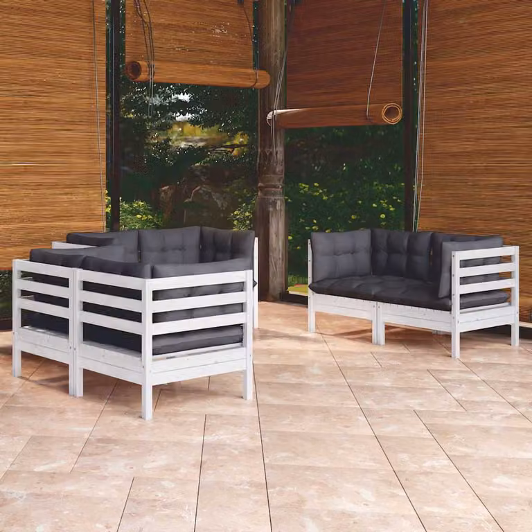 Set Salotto da Giardino vidaXL a L in Legno Massello di Pino con Cuscini, Bianco e Antracite