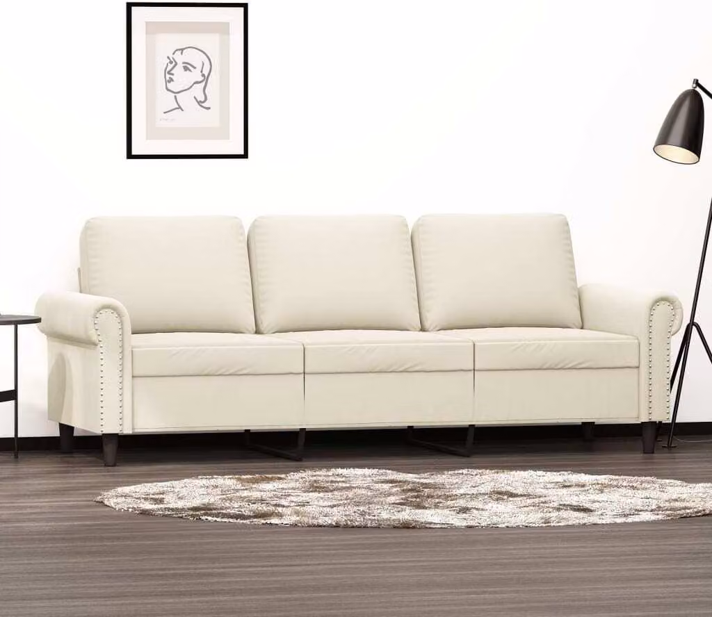 Divano Maison Exclusive, color crema, in velluto, 3 posti, 180 cm