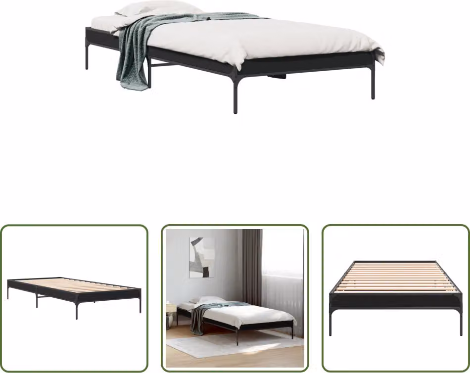 The Living Store Struttura letto nera 100x200 cm in legno e metallo