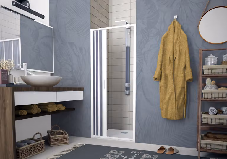 Porta Box doccia 135 cm a soffietto riducibile per box doccia a nicchia in PVC IRIS Bianco