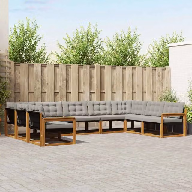 Set di divani da esterno 9 pz Grigio Naturale e Chiaro 3369834