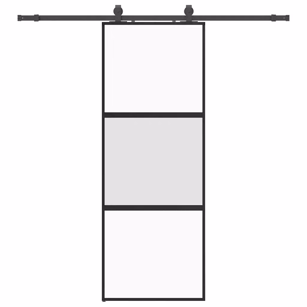 Porta Scorrevole Moderna vidaXL in Vetro Trasparente e Alluminio con Ferramenta Nera L: 76 cm, H: 205 cm – 2