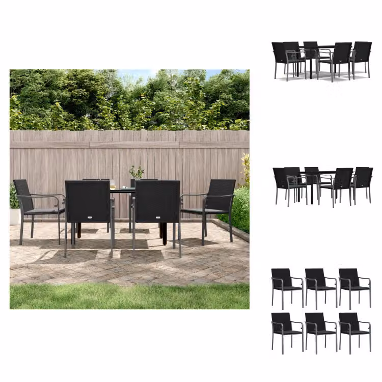 vidaXL Set da pranzo da giardino 7 pezzi con cuscini in polirattan e acciaio - Set di mobili da giardino