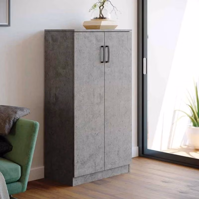 Armadio scarpiera multiuso IPERBRIKO grigio cemento con 2 ante in legno nobilitato H: 130 cm, L: 71 cm, P: 38 cm – 2