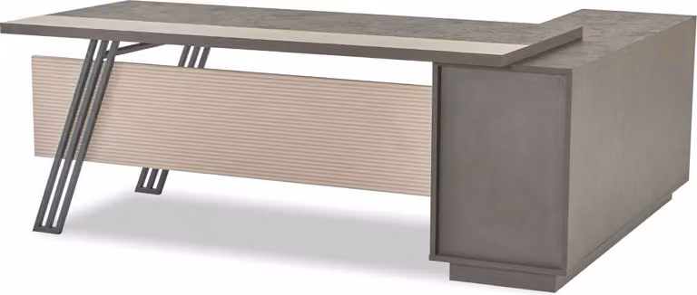 Hellgrauer Eckschreibtisch Designer L-Form Bürotisch Robuster Holztisch
