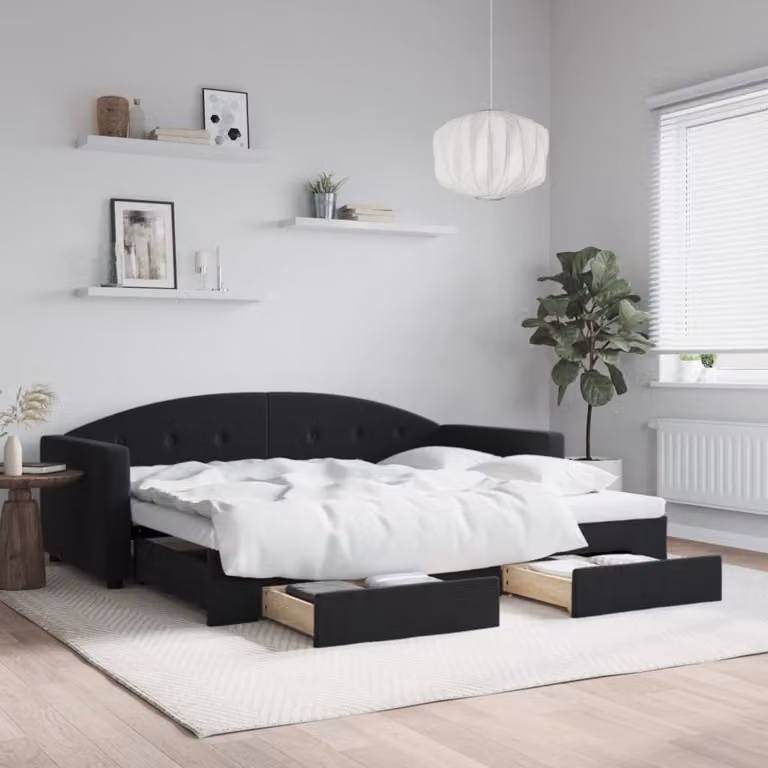 vidaXL Divano Letto Estraibile in Velluto Nero con Cassetti per Soggiorno e Camera da Letto L/P/H: 222 x 90 x 100 cm