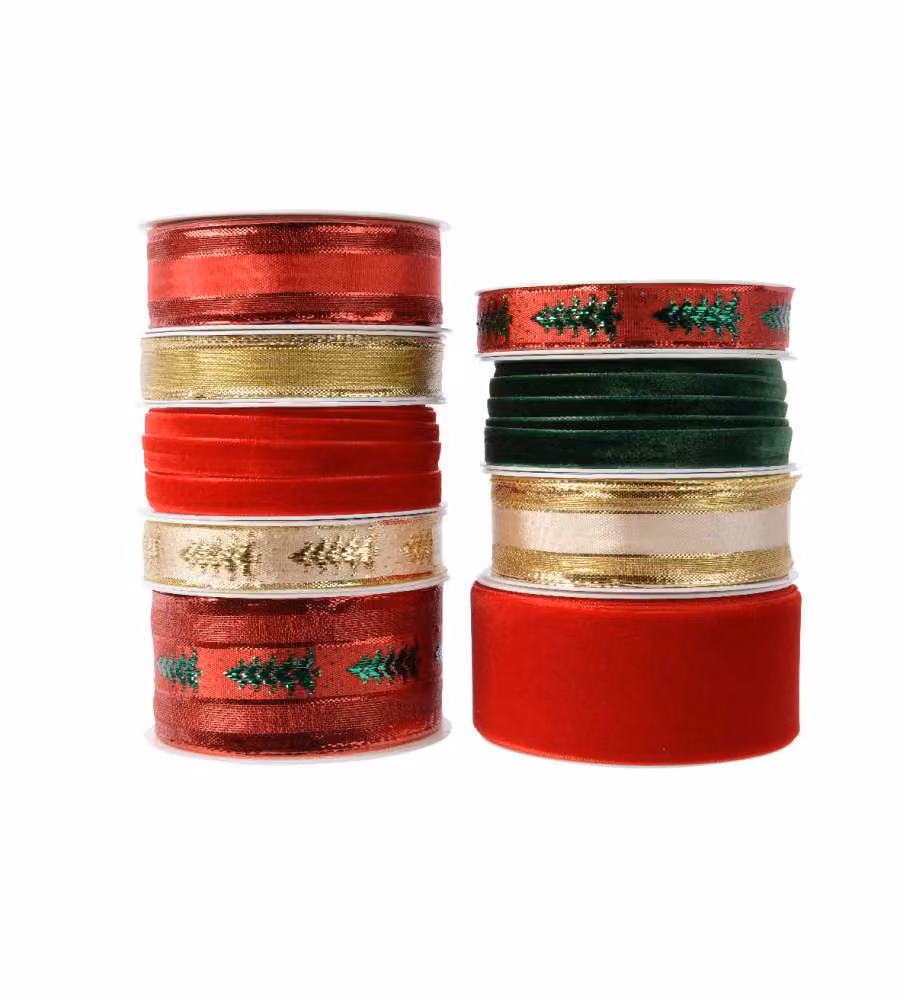 Decoris Nastro Natalizio per Pacchi Regalo - Colori e Misure Assortite