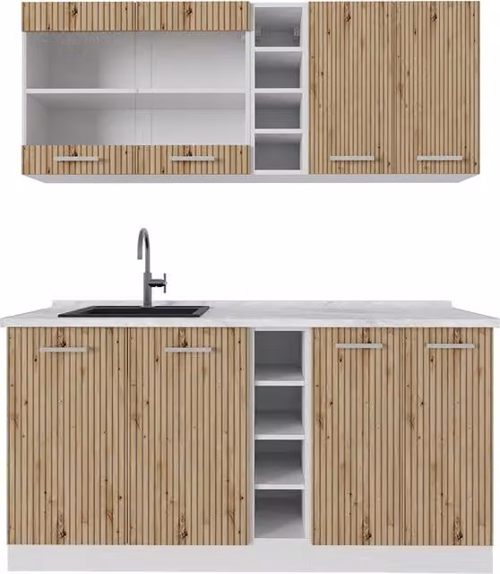 Cucina singola R-Line Rovere artigianale/Bianco 160 cm Senza piano di lavoro Vicco