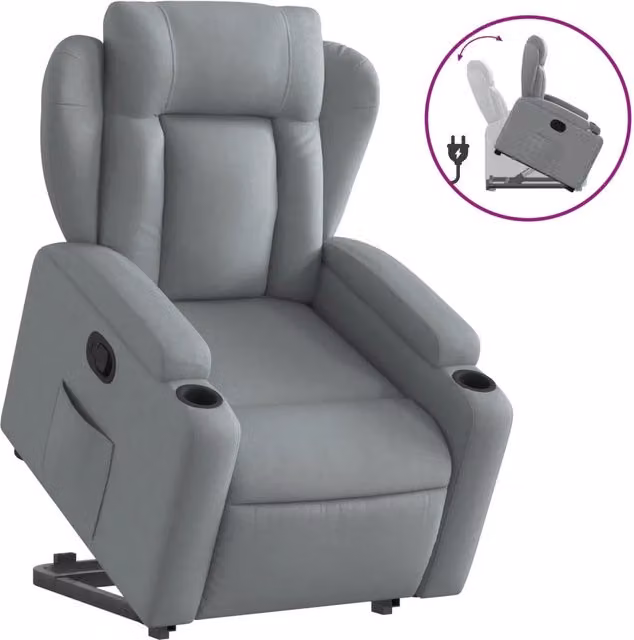 Poltrona | Sedia Relax Alzapersona Reclinabile Grigio Chiaro in Tessuto