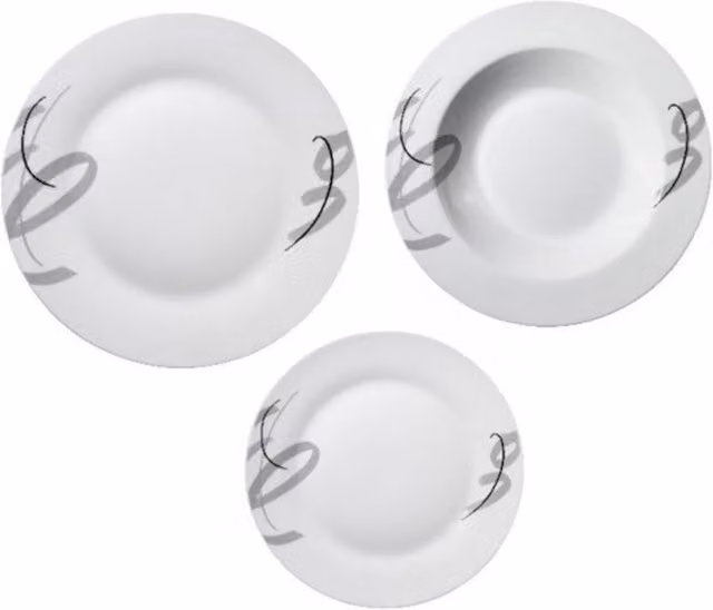 Servizio Piatti Avilia Home 18 Pezzi in Porcellana Bianca con Decoro Fiotto e Forma Tonda