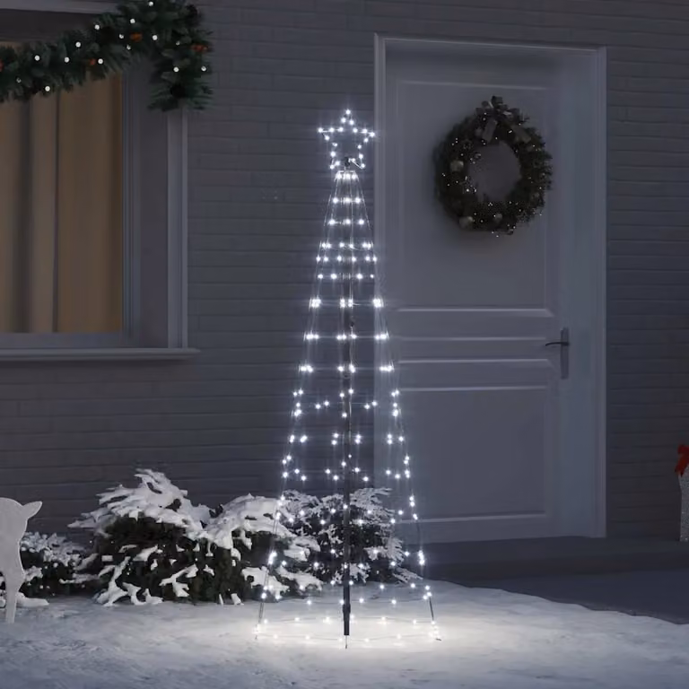 Albero di Natale moderno vidaXL con 390 LED RGB e stella, colore argento e bianco, Altezza: 250 cm