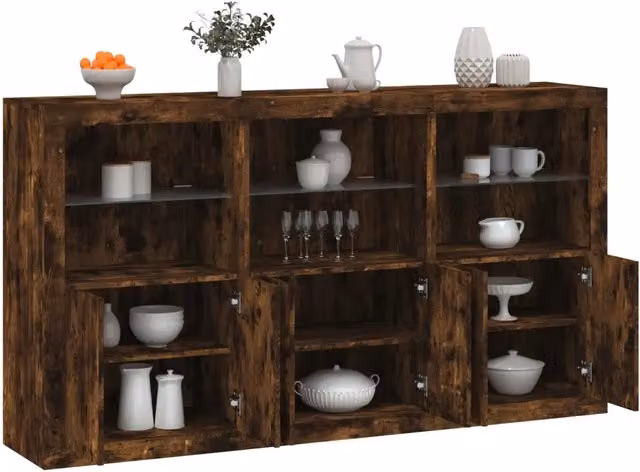 Credenza con Luci LED-Buffet-Armadio da cucina Rovere Fumo 181,5x37x100 cm 152016