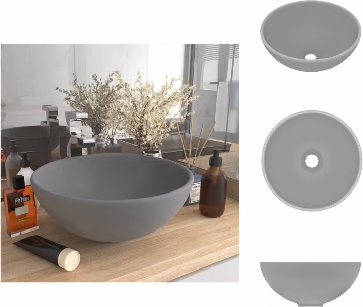 vidaXL Lavabo rotondo grigio chiaro opaco 32,5x14 cm in Vetroceramica - Lavabo da bagno