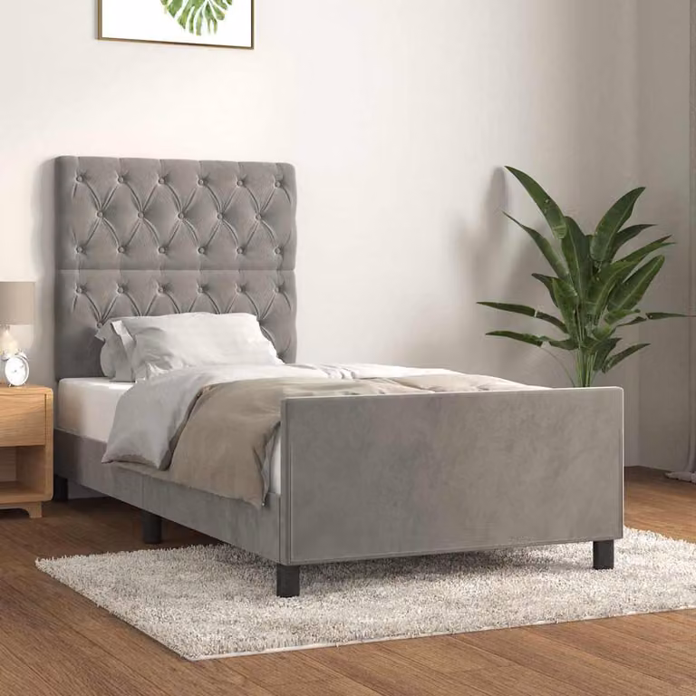 Giroletto vidaXL senza materasso in velluto grigio con struttura in legno di larice L/P/H: 200 x 80 x 83 cm