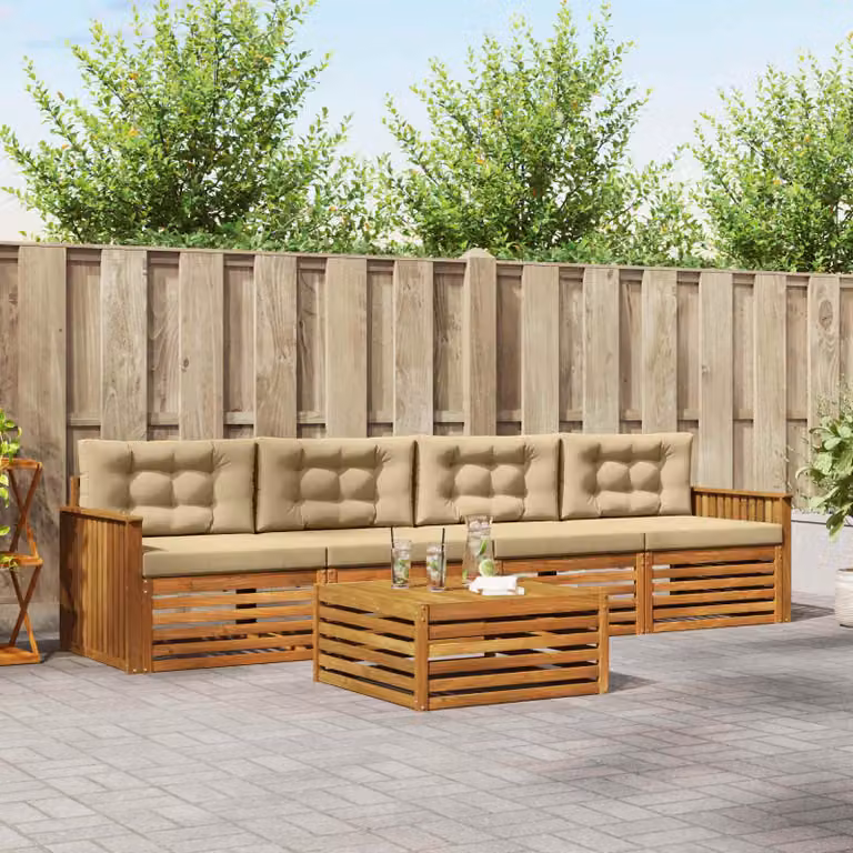 Set di divani da esterno vidaXL 5 pezzi in legno di acacia con cuscini beige e sabbia