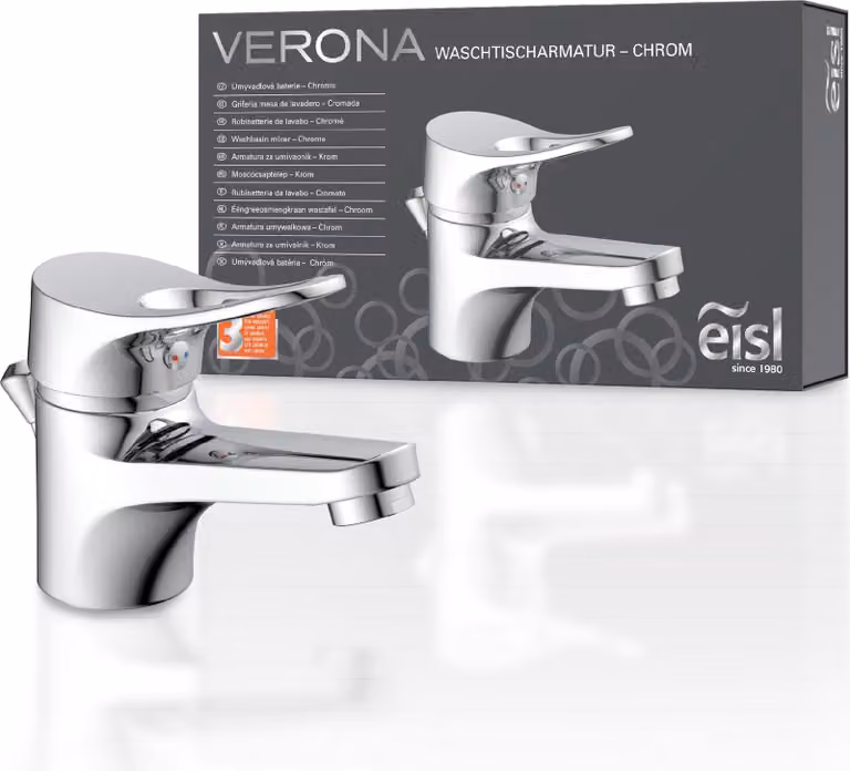 miscelatore per lavabo eisl VERONA con maniglia a tirare, set di miscelatori per bagno con scarico per lavabo