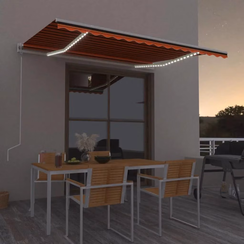 vidaXL Tenda Automatica con Sensore del Vento, LED e Telecomando, Arancio Marrone e Bianco, L: 450 cm, P: 300 cm
