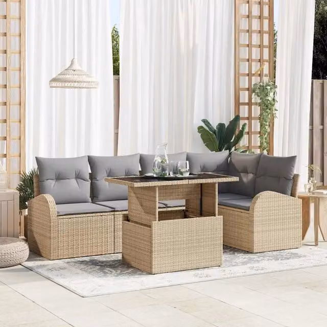 Set Divano da Giardino 6 pz Beige e Grigio Chiaro polyrattan 3348646