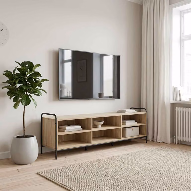 Mobile TV vidaXL in legno ingegnerizzato e metallo, Rovere Sonoma, L: 140 cm, P: 39,5 cm, H: 50 cm
