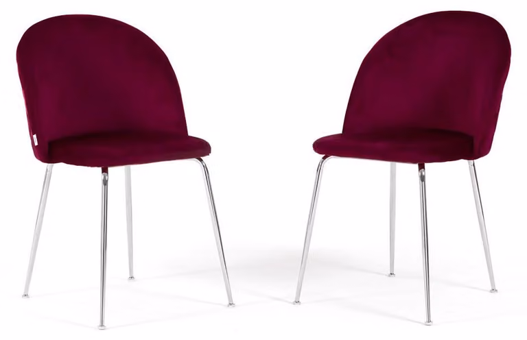 Set di 2 sedie in velluto per interni, imbottite, con gambe in metallo, dal design elegante per cucine, bar e ristoranti - Sara – Bordeaux/Argento