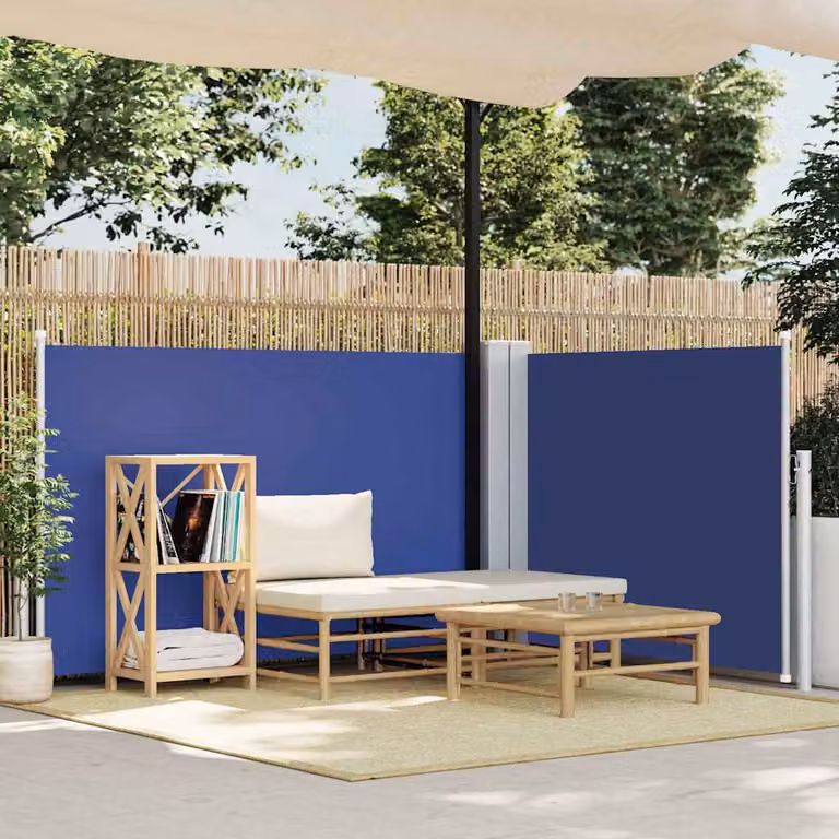 vidaXL Tenda da Sole Laterale Retrattile in Poliestere e Acciaio, Blu, L: 600 cm, H: 100 cm