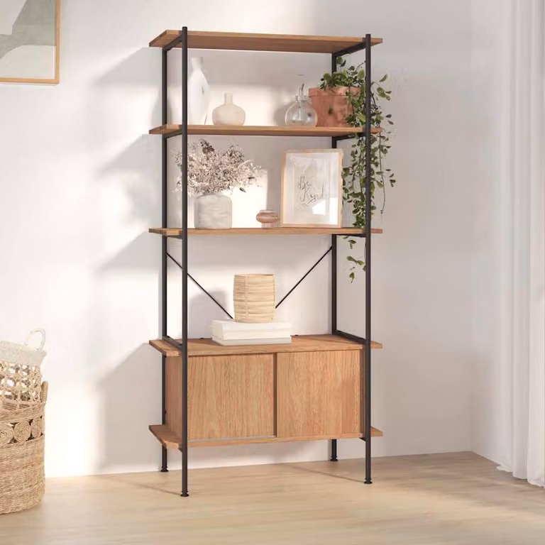 Scaffalatura vidaXL a 5 Livelli in Acciaio e Legno, Stile Industrial, L 80 cm x P 40 cm x H 163 cm, Nero e Marrone