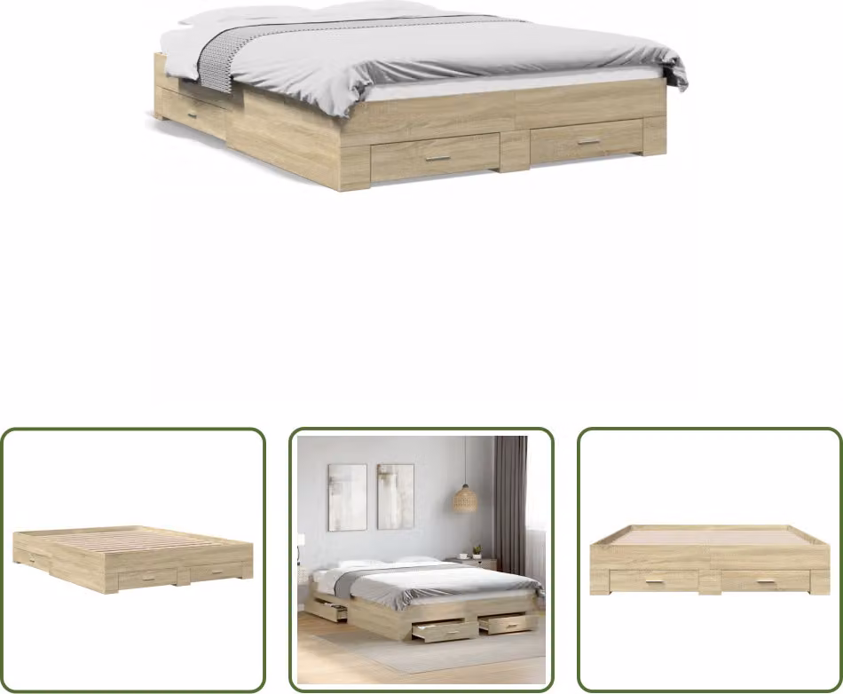 The Living Store Struttura letto con cassetti rovere Sonoma 150x200cm materiale legno