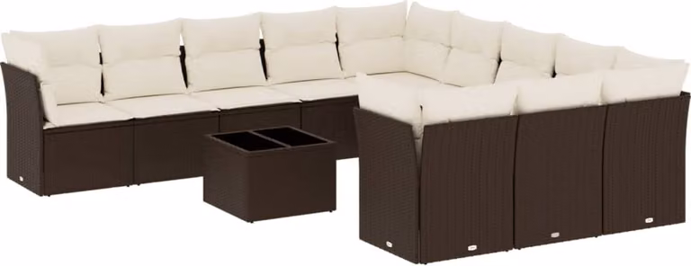 Set Divani da Giardino 12 pz con Cuscini Marrone in Polyrattan