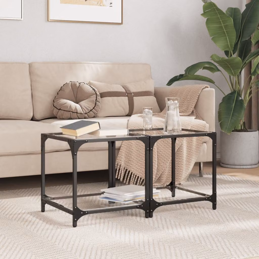 Maison Exclusive - Tavolini da caffè con piano in vetro, 2 pezzi, trasparenti, 40x40x40 cm, acciaio