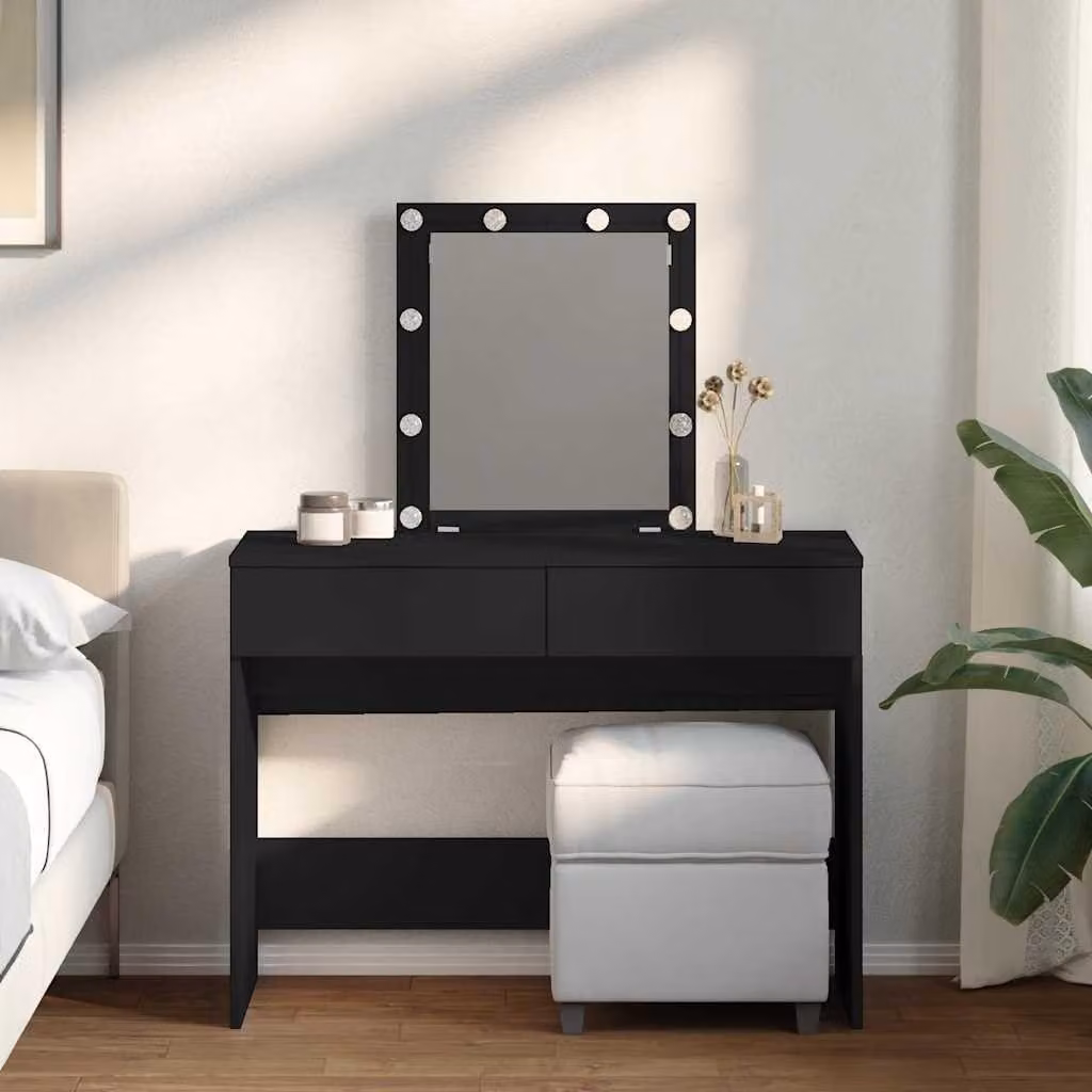 Comò da trucco con illuminazione a LED e cassetti, in legno effetto noce sonoma, dimensioni 100x40x130 cm
