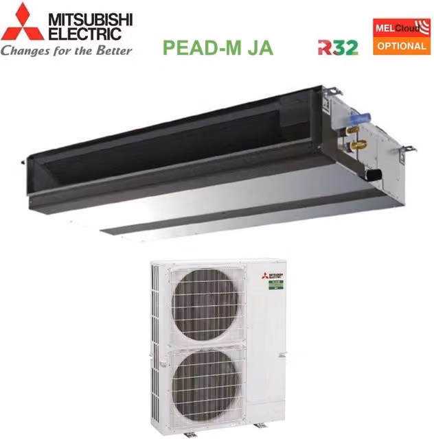 Climatizzatore Condizionatore Mitsubishi Electric Canalizzato Inverter Media Prevalenza 34000 Btu PEAD-M100JA + PUZ-M100VKA Monofase R-32 Colore Bianco con Wi-Fi Opzionale