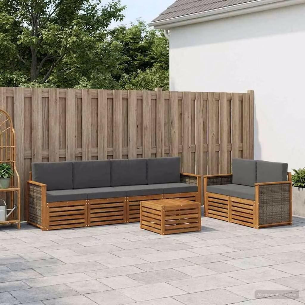 Set di divani da esterno vidaXL 7 pezzi in legno di acacia con cuscini, colore beige e antracite